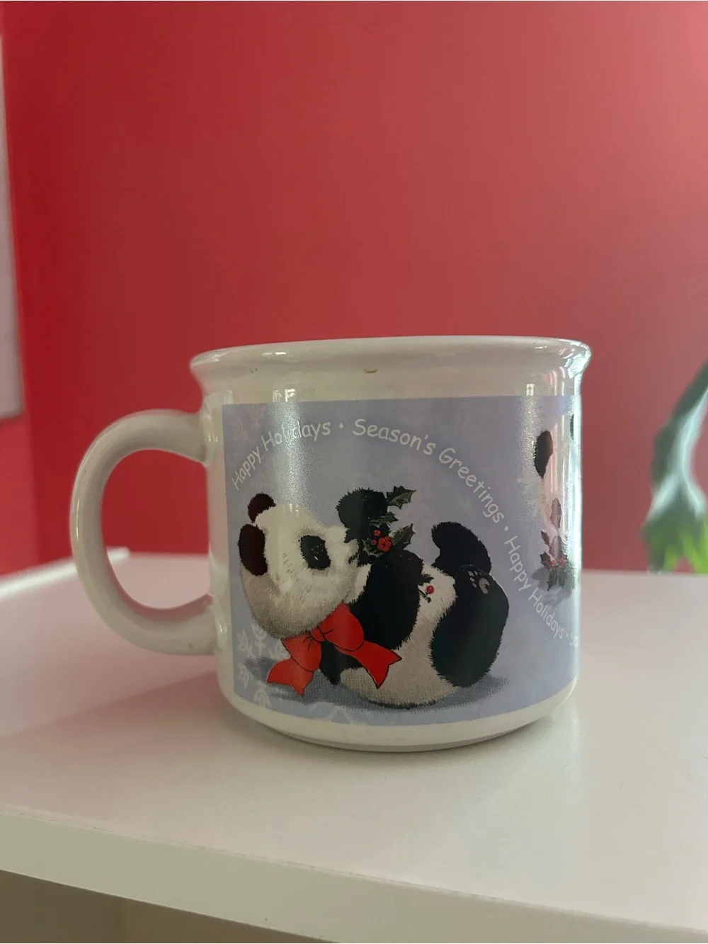 Vintage Morehead Inc Holiday Panda Ceramic Mug - Red Bow